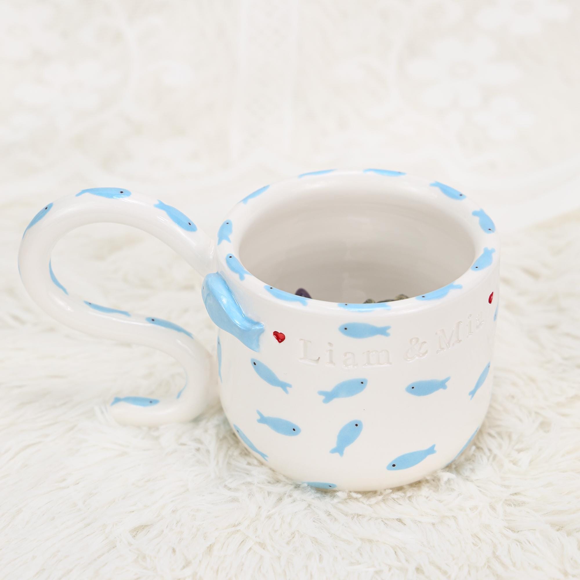 Custom Pet Mug Handmade Persoanlized Ocean Fish Pet Coffee Mug Handpainted Pottery Dog Mug Great Memorial Housewarming Gift for Cat Lover