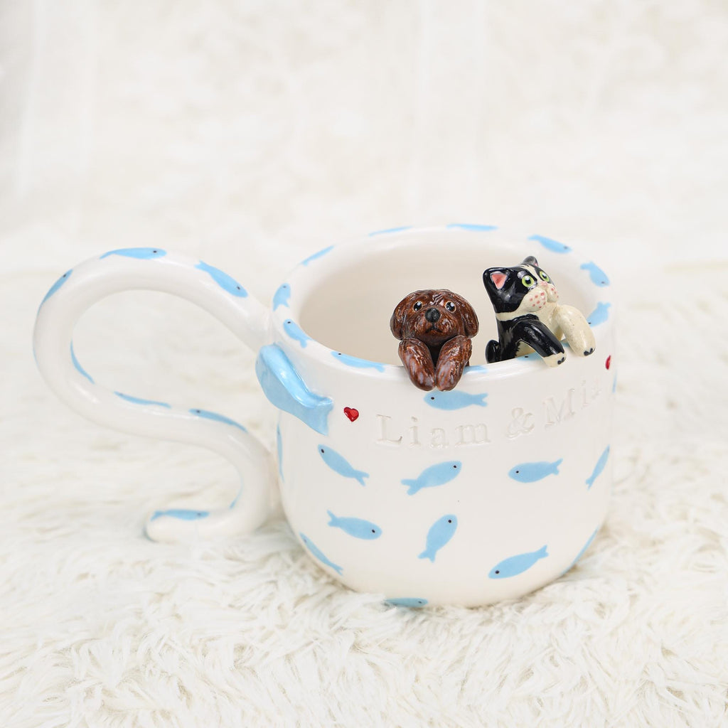 Custom Pet Mug Handmade Persoanlized Ocean Fish Pet Coffee Mug Handpainted Pottery Dog Mug Great Memorial Housewarming Gift for Cat Lover