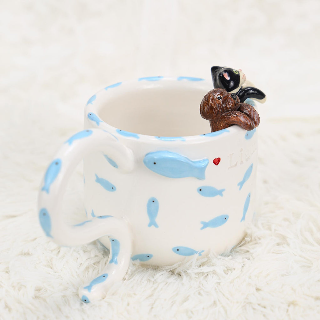 Custom Pet Mug Handmade Persoanlized Ocean Fish Pet Coffee Mug Handpainted Pottery Dog Mug Great Memorial Housewarming Gift for Cat Lover