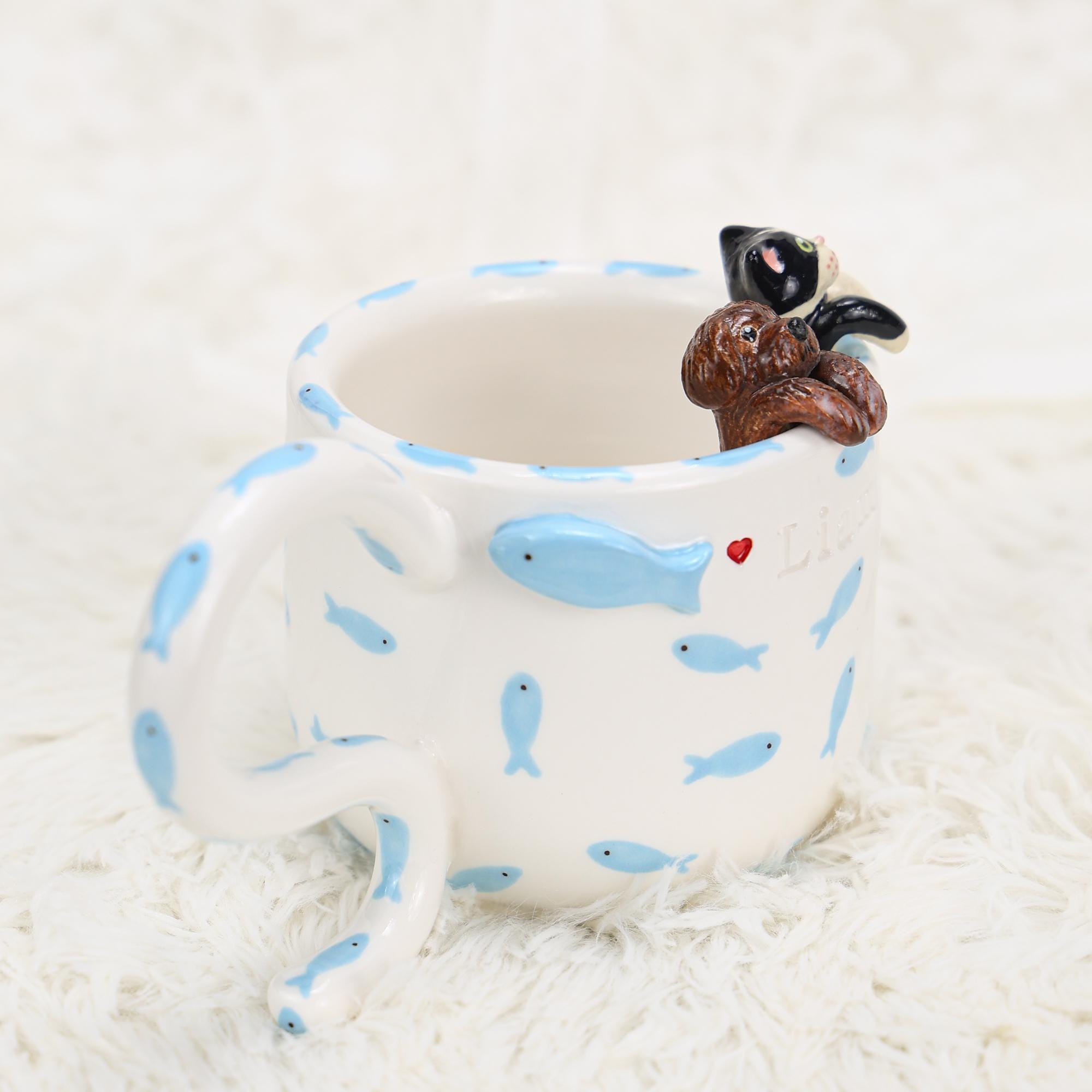 Custom Pet Mug Handmade Persoanlized Ocean Fish Pet Coffee Mug Handpainted Pottery Dog Mug Great Memorial Housewarming Gift for Cat Lover