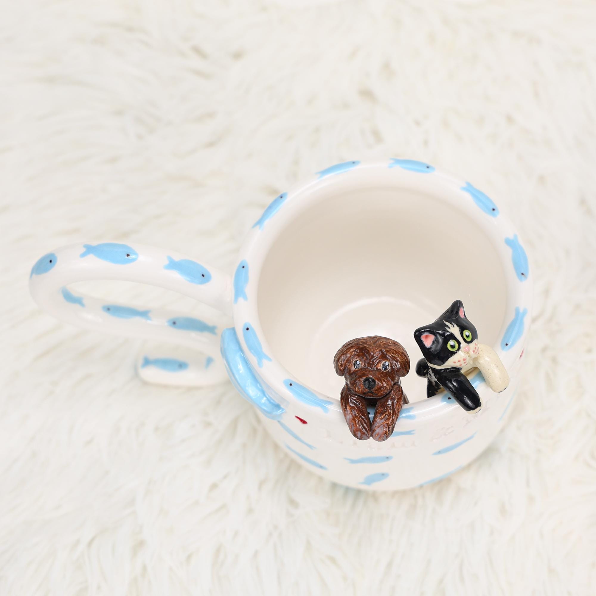 Custom Pet Mug Handmade Persoanlized Ocean Fish Pet Coffee Mug Handpainted Pottery Dog Mug Great Memorial Housewarming Gift for Cat Lover