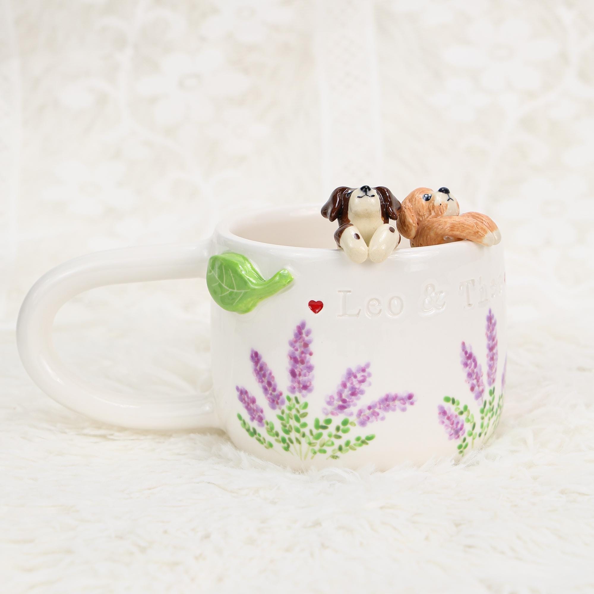 Custom Pet Coffee Mug Lavender Ceramic Peekaboo Cat Heart Mug Birthday Pet Owner Family Gift Cute Dog Puppy Cappuccino Mug Hidden Cup