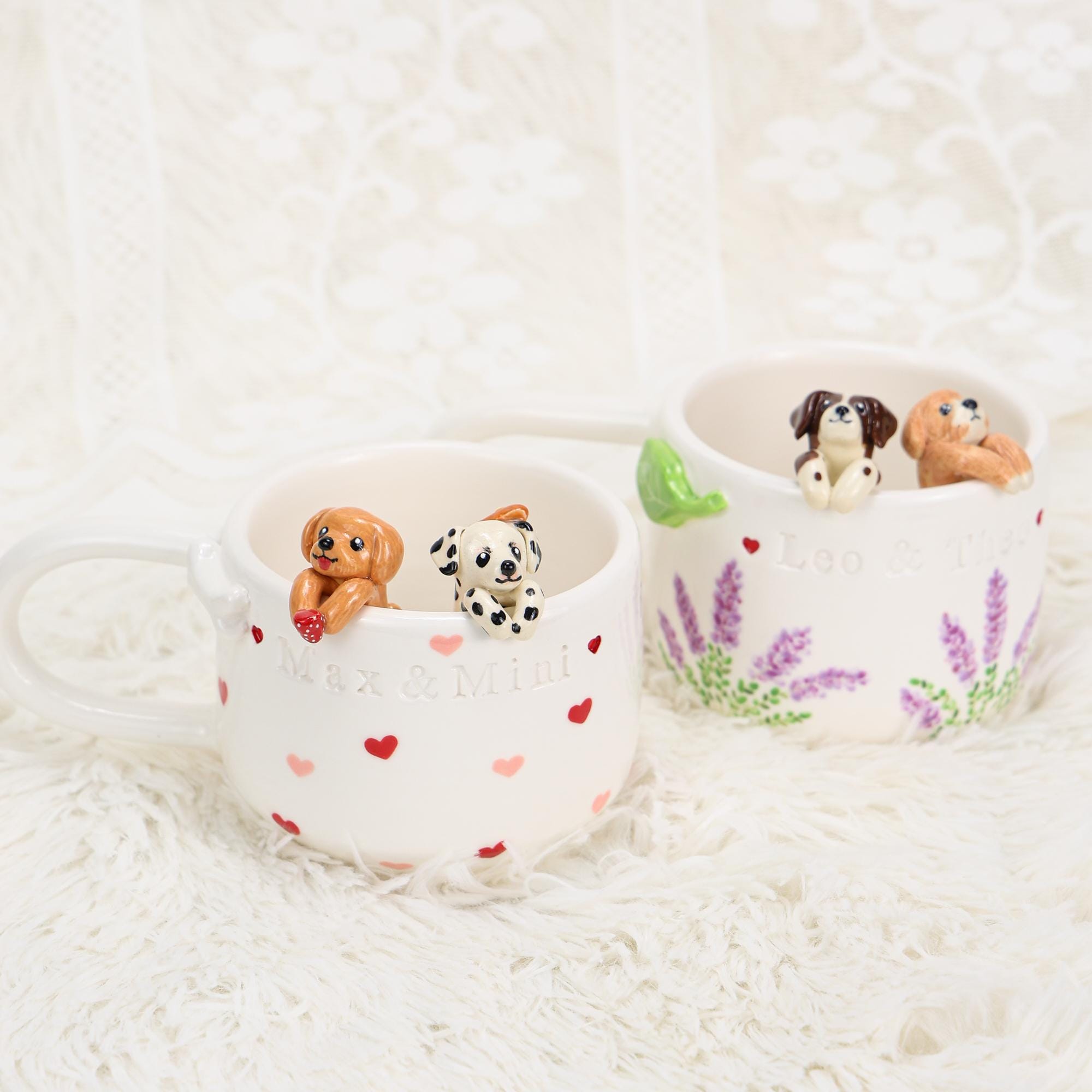 Custom Pet Coffee Mug Lavender Ceramic Peekaboo Cat Heart Mug Birthday Pet Owner Family Gift Cute Dog Puppy Cappuccino Mug Hidden Cup