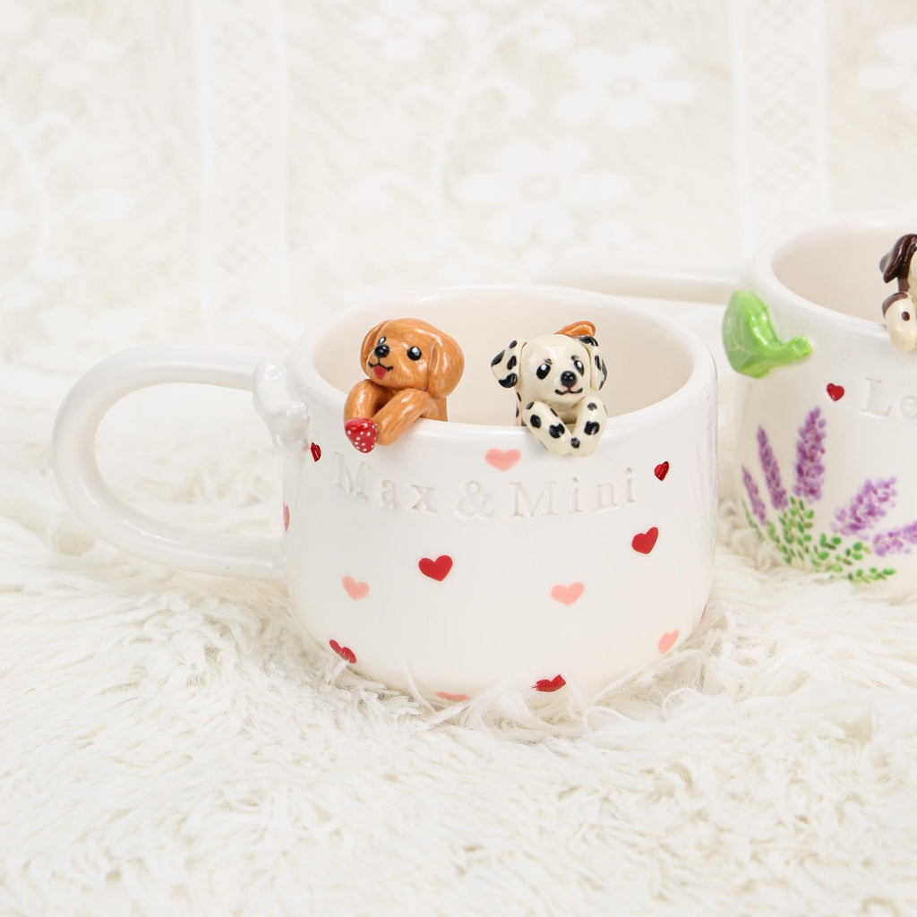 Custom Pet Coffee Mug Lavender Ceramic Peekaboo Cat Heart Mug Birthday Pet Owner Family Gift Cute Dog Puppy Cappuccino Mug Hidden Cup
