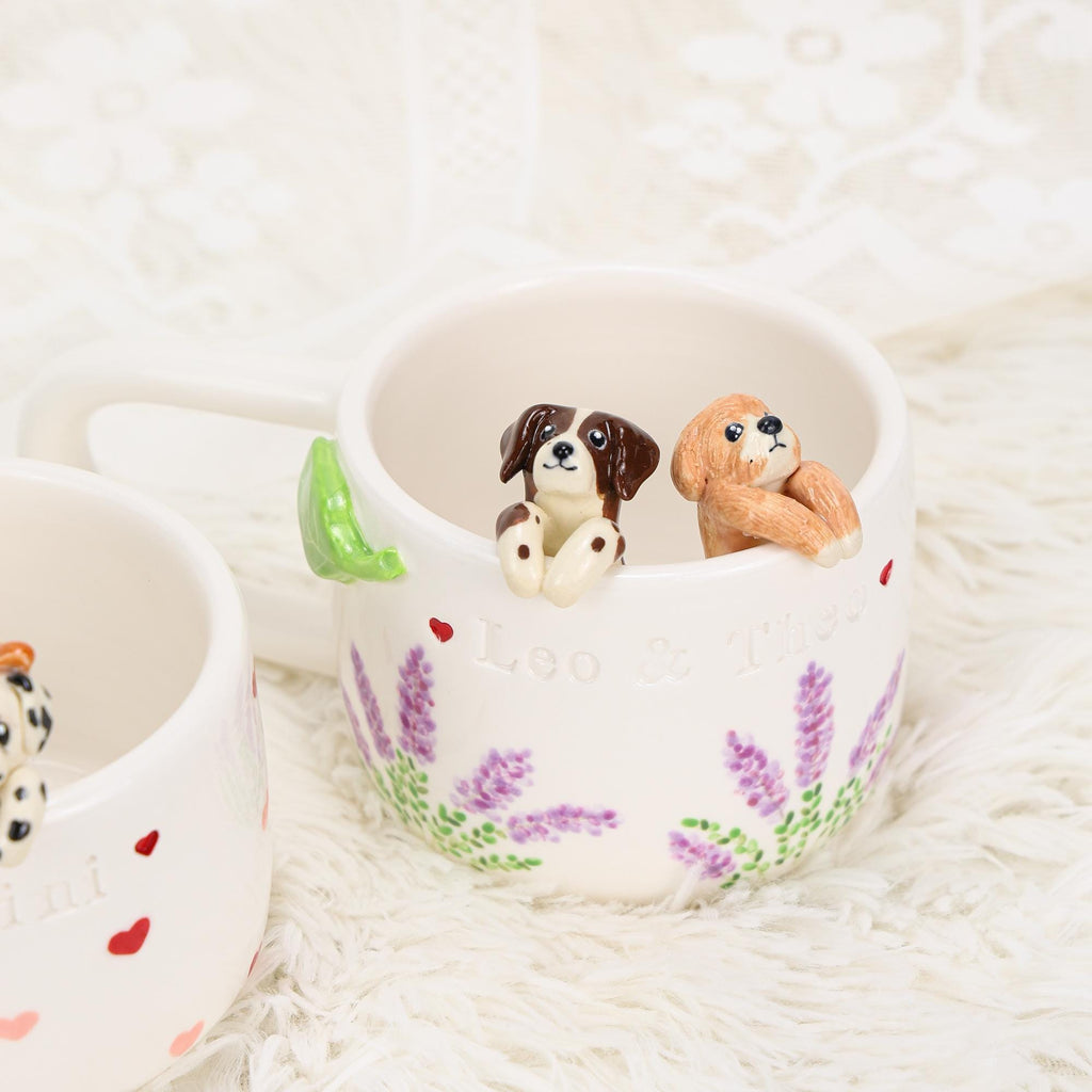 Custom Pet Coffee Mug Lavender Ceramic Peekaboo Cat Heart Mug Birthday Pet Owner Family Gift Cute Dog Puppy Cappuccino Mug Hidden Cup