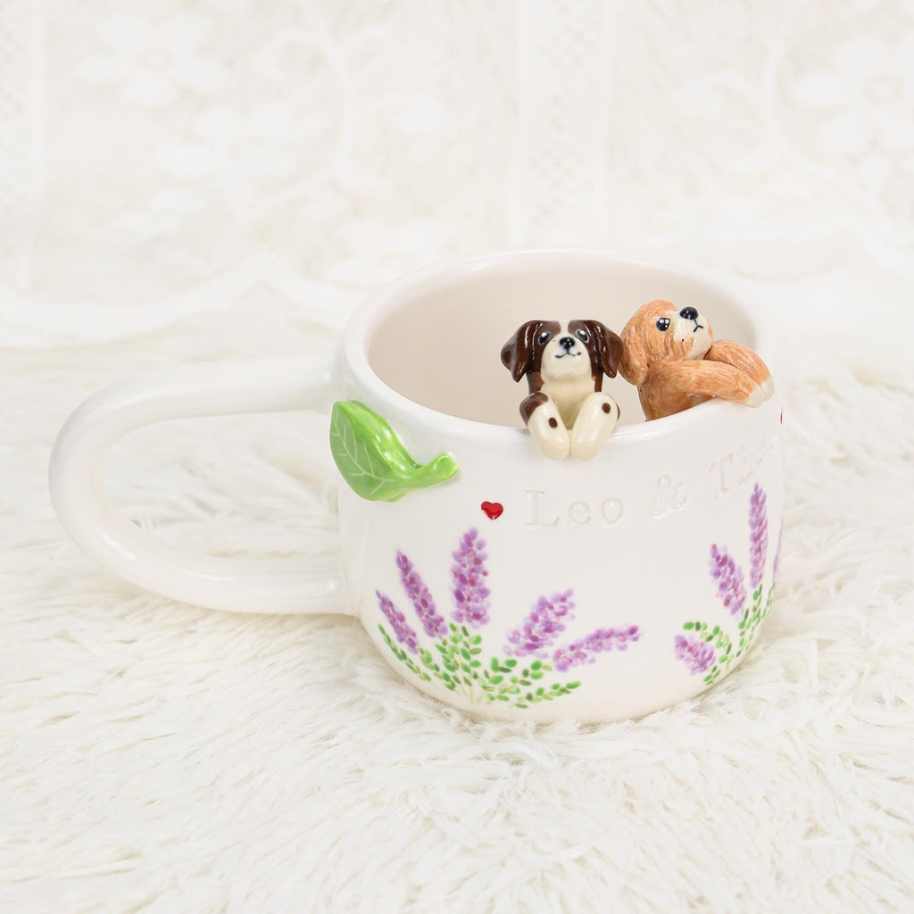 Custom Pet Coffee Mug Lavender Ceramic Peekaboo Cat Heart Mug Birthday Pet Owner Family Gift Cute Dog Puppy Cappuccino Mug Hidden Cup