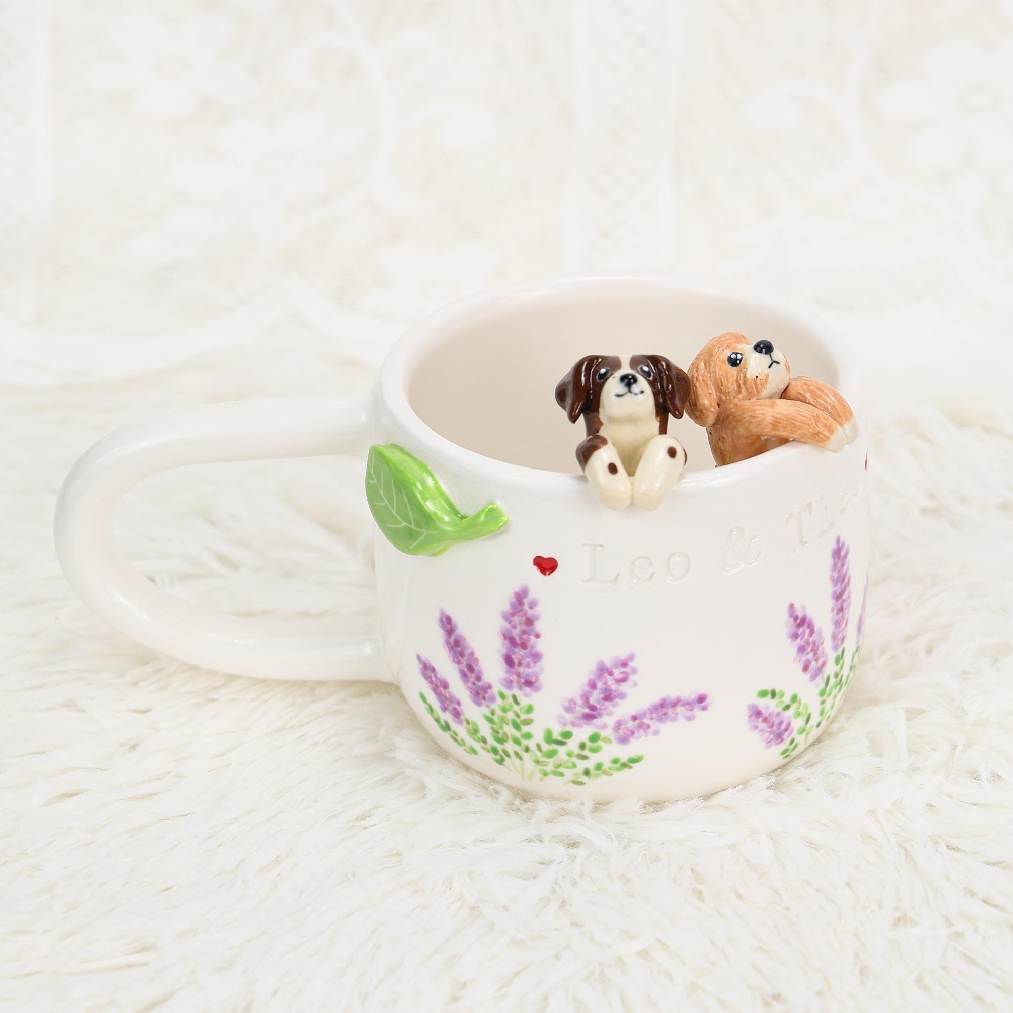 Custom Pet Coffee Mug Lavender Ceramic Peekaboo Cat Heart Mug Birthday Pet Owner Family Gift Cute Dog Puppy Cappuccino Mug Hidden Cup