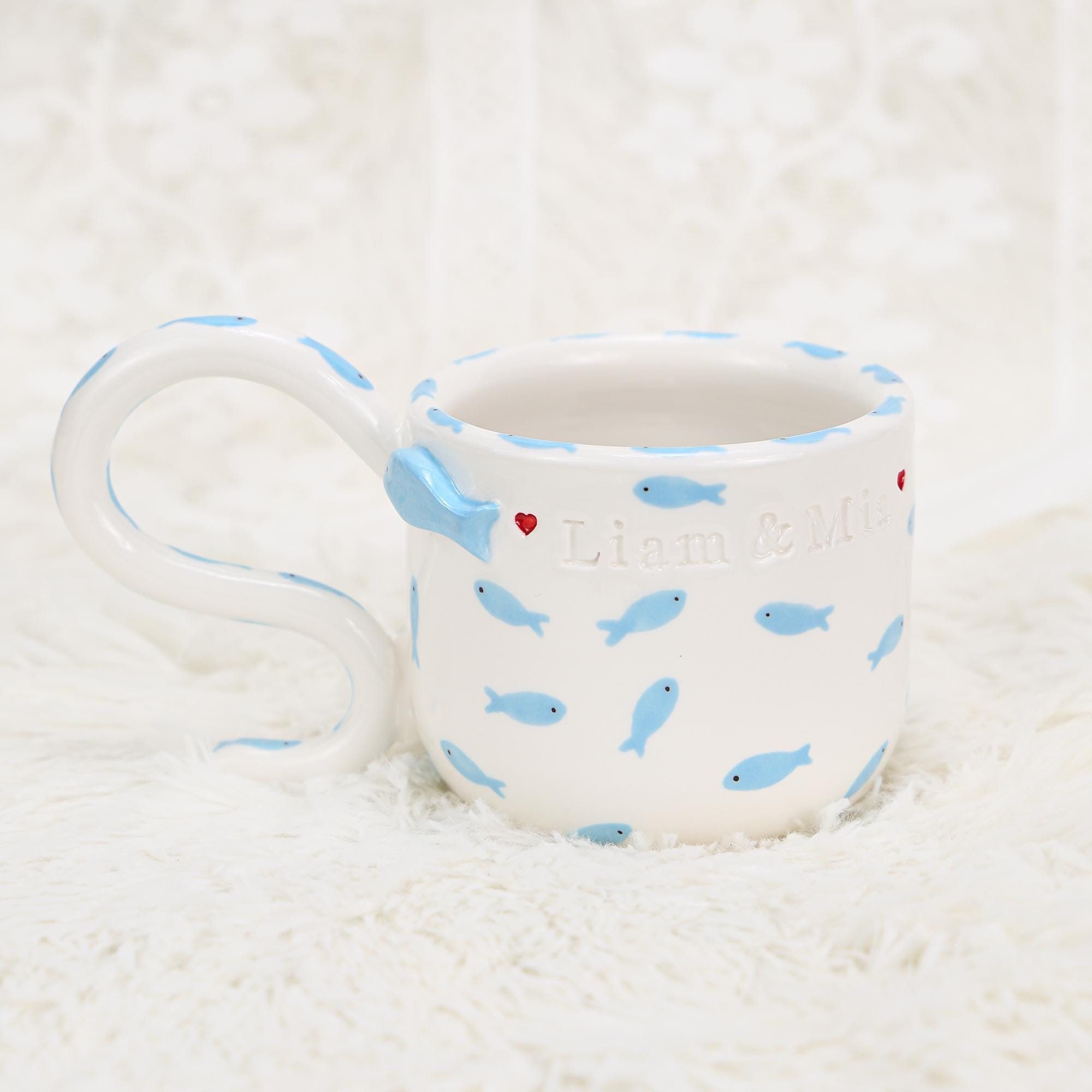 Custom Pet Mug Handmade Persoanlized Ocean Fish Pet Coffee Mug Handpainted Pottery Dog Mug Great Memorial Housewarming Gift for Cat Lover