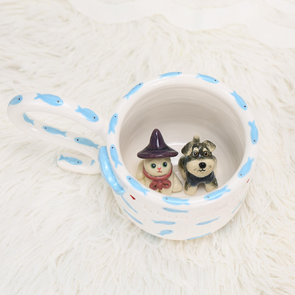 Custom Pet Mug Handmade Persoanlized Ocean Fish Pet Coffee Mug Handpainted Pottery Dog Mug Great Memorial Housewarming Gift for Cat Lover