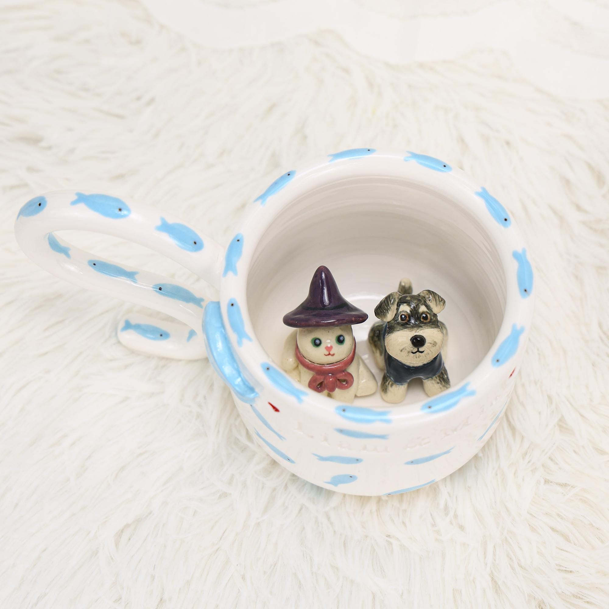 Custom Pet Mug Handmade Persoanlized Ocean Fish Pet Coffee Mug Handpainted Pottery Dog Mug Great Memorial Housewarming Gift for Cat Lover