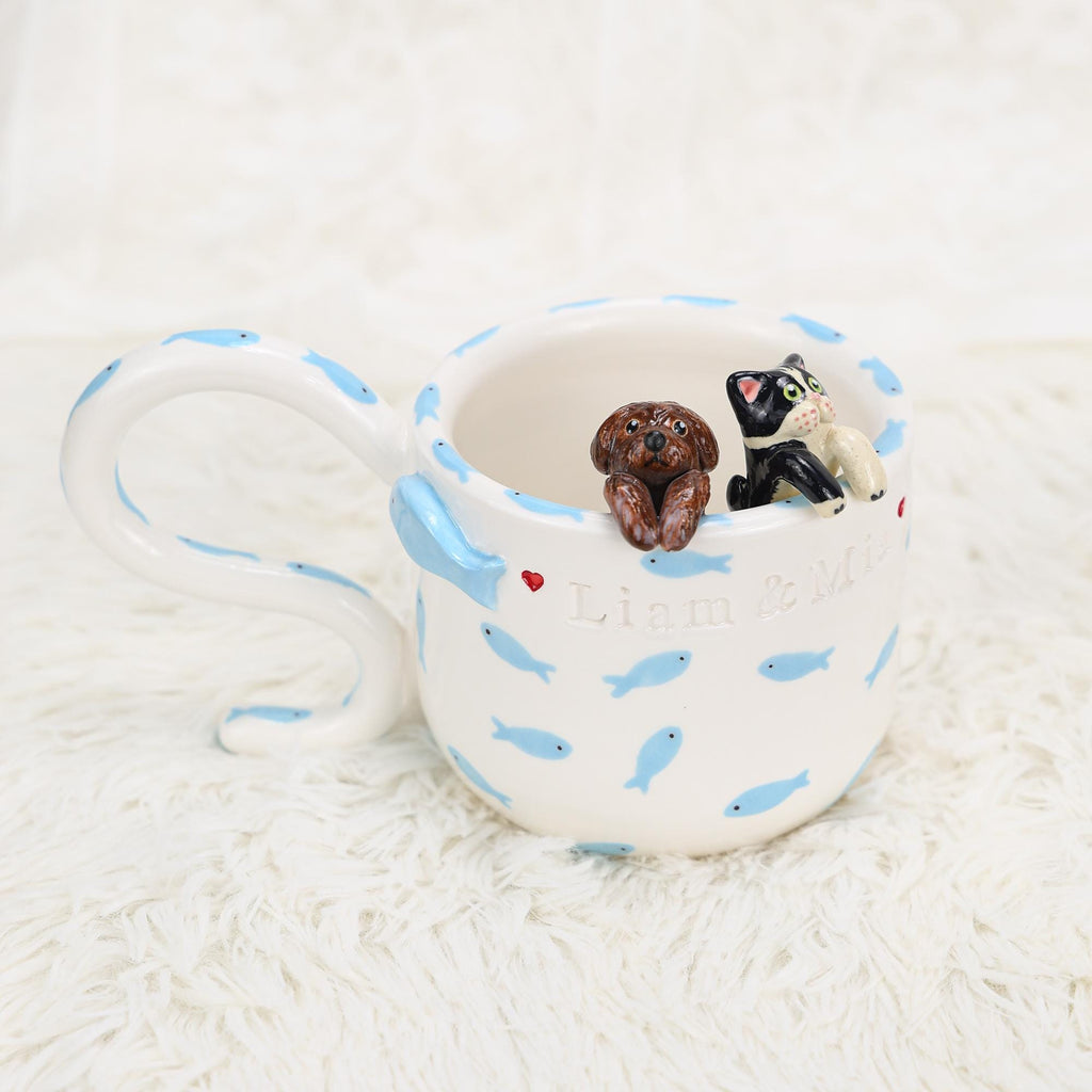 Custom Pet Mug Handmade Persoanlized Ocean Fish Pet Coffee Mug Handpainted Pottery Dog Mug Great Memorial Housewarming Gift for Cat Lover