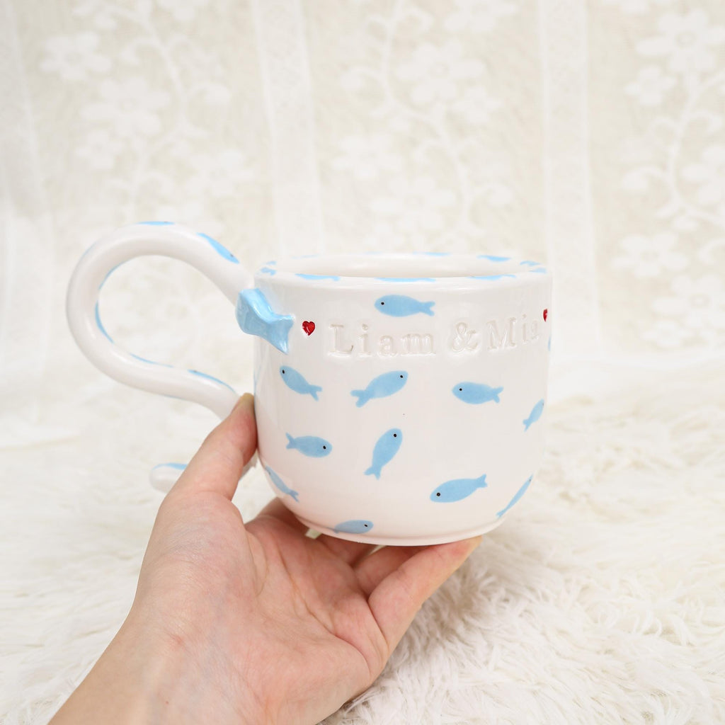 Custom Pet Mug Handmade Persoanlized Ocean Fish Pet Coffee Mug Handpainted Pottery Dog Mug Great Memorial Housewarming Gift for Cat Lover