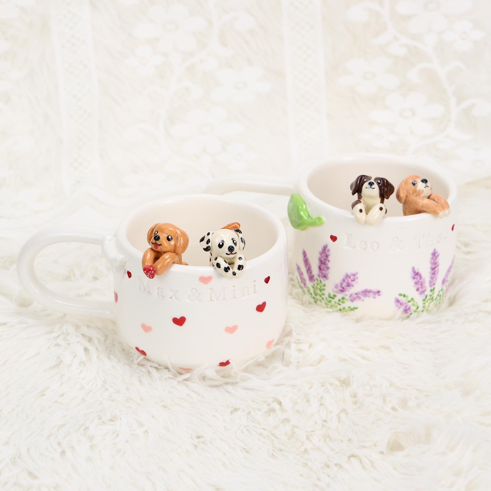 Custom Pet Coffee Mug Lavender Ceramic Peekaboo Cat Heart Mug Birthday Pet Owner Family Gift Cute Dog Puppy Cappuccino Mug Hidden Cup