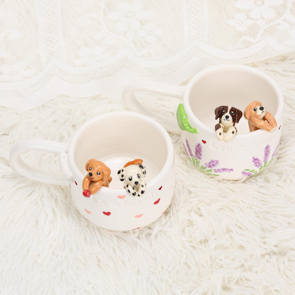 Custom Pet Coffee Mug Lavender Ceramic Peekaboo Cat Heart Mug Birthday Pet Owner Family Gift Cute Dog Puppy Cappuccino Mug Hidden Cup