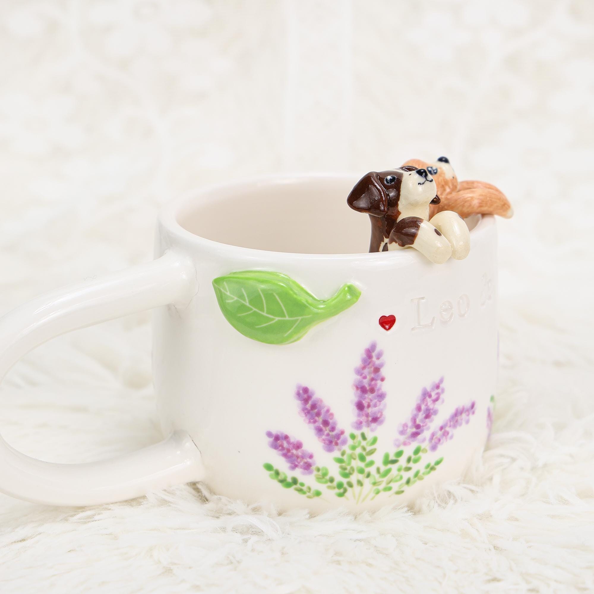 Custom Pet Coffee Mug Lavender Ceramic Peekaboo Cat Heart Mug Birthday Pet Owner Family Gift Cute Dog Puppy Cappuccino Mug Hidden Cup