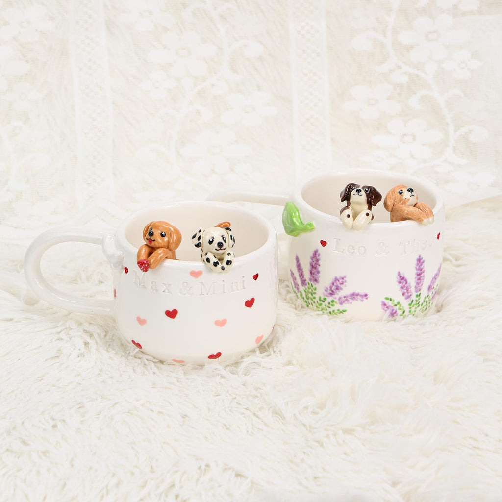 Custom Pet Coffee Mug Lavender Ceramic Peekaboo Cat Heart Mug Birthday Pet Owner Family Gift Cute Dog Puppy Cappuccino Mug Hidden Cup