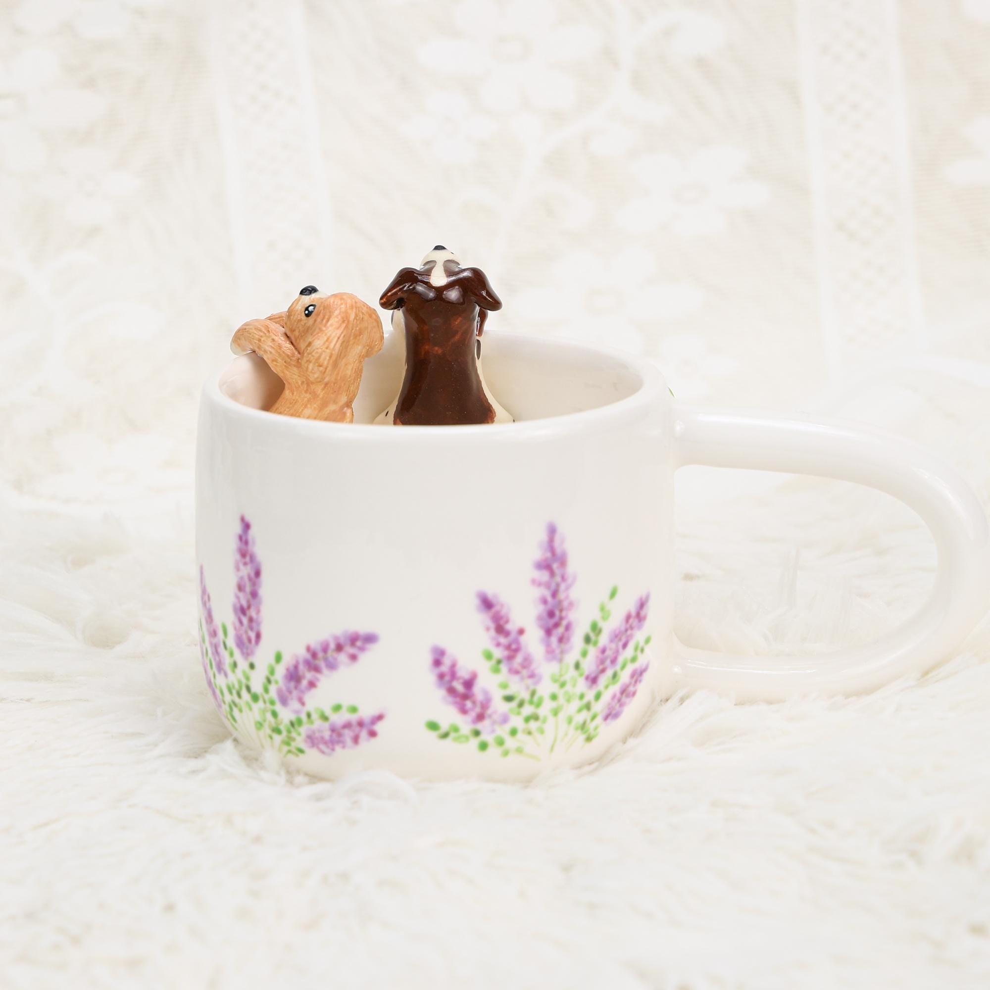 Custom Pet Coffee Mug Lavender Ceramic Peekaboo Cat Heart Mug Birthday Pet Owner Family Gift Cute Dog Puppy Cappuccino Mug Hidden Cup