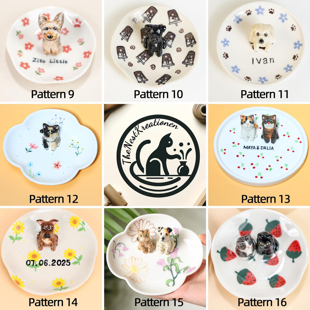 22 Patterns Custom Pet Ceramic Ring Dish Personalized Cat Figurine Ceramic Jewelry Holder Dog Lover Handmade Pet Lover Gift Trinket Dish