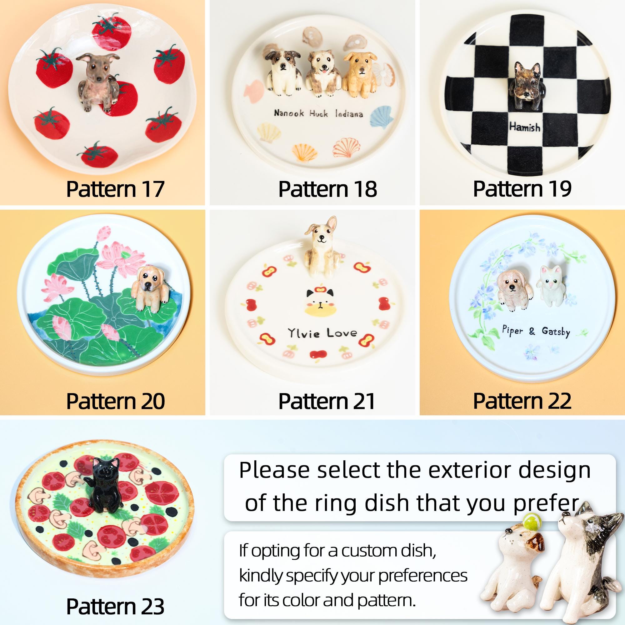 22 Patterns Custom Pet Ceramic Ring Dish Personalized Cat Figurine Ceramic Jewelry Holder Dog Lover Handmade Pet Lover Gift Trinket Dish